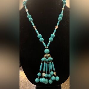 Vintage Faux Turquoise  Chandelier with Crystal Spacers Necklace